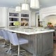 Transitional White Kitchen with Morning Mist Stain on Maple Island