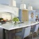 Range Hood Transitional White Kitchen with Morning Mist Stain on Maple Island