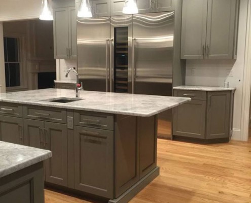 Contemporary gray kitchen with island