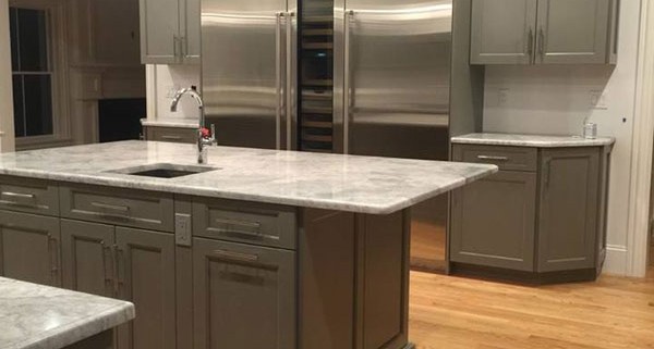 Contemporary gray kitchen with island